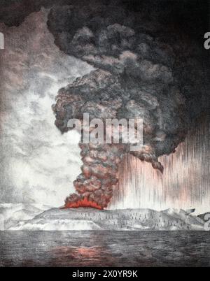 Une lithographie de 1888 de l'éruption de 1883 de Krakatoa, Indonésie Krakatoa Banque D'Images