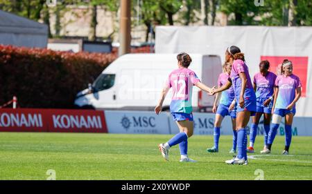 Milan, Italie. 14 avril 2024. Milan, Italie, 14 avril 2024 : Happines de l'AC Mian après avoir marqué (Marangon Andrea/SPP) crédit : photo de presse SPP Sport. /Alamy Live News Banque D'Images