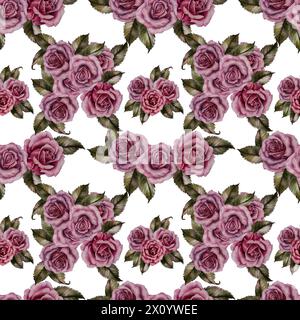 Motif floral sans couture de roses en poudre rose dessinées à la main. Illustration aquarelle dans le style vintage pour mariage, anniversaire, saint-valentin, fête des mères Banque D'Images