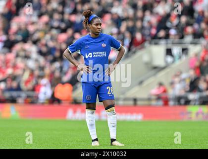 Leigh, Royaume-Uni. 14 avril 2024. Kadeisha Buchanan de Chelsea Women, lors de la demi-finale de la FA Cup Adobe Women Manchester United Women vs Chelsea FC Women au Leigh Sports Village, Leigh, Royaume-Uni, le 14 avril 2024 (photo de Cody Froggatt/News images) à Leigh, Royaume-Uni, le 14/04/2024. (Photo de Cody Froggatt/News images/Sipa USA) crédit : Sipa USA/Alamy Live News Banque D'Images