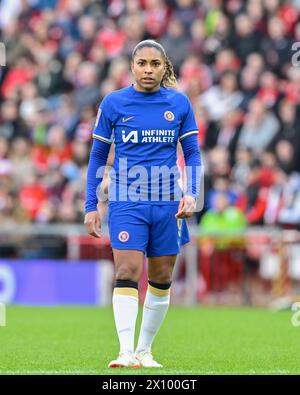 Leigh, Royaume-Uni. 14 avril 2024. Catarina Macario de Chelsea Women, lors de la demi-finale de la Coupe Adobe Women's FA Cup Manchester United Women vs Chelsea FC Women au Leigh Sports Village, Leigh, Royaume-Uni, 14 avril 2024 (photo par Cody Froggatt/News images) à Leigh, Royaume-Uni le 14/04/2024. (Photo de Cody Froggatt/News images/Sipa USA) crédit : Sipa USA/Alamy Live News Banque D'Images