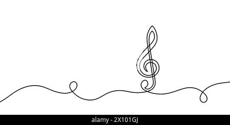 Clef musicale une ligne. Note artistique. Dessin linéaire continu. Concert dessiné à la main. Icône vocale en ligne. Notes de musique de l'école concept. Esquissez des notes noires Illustration de Vecteur