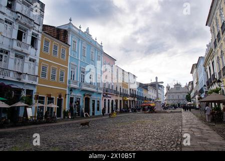 Salvador, Bahia, Brésil - 08 juin 2019 : vue des magasins commerciaux Pelourinho dans le centre historique de la ville de Salvador, Bahia. Banque D'Images