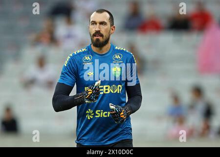 Stade Ligga, Curitiba, Parana, Brésil. 14 avril 2024. Campeonato Brasileiro Football, Athletico versus Cuiaba ; Walter of Cuiaba crédit : action plus Sports/Alamy Live News Banque D'Images