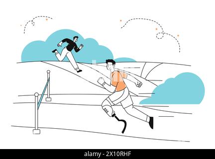 Homme avec prothèse courir vecteur linéaire Illustration de Vecteur