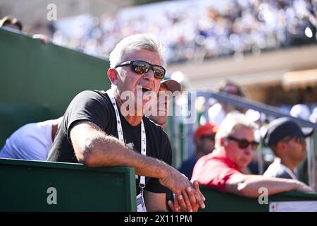 Apostolos père et entraîneur de Stefanos Tsitsipas lors du Rolex Monte-Carlo ATP Masters 1000 tennis le 13 avril 2024 au Monte Carlo Country Club de Roquebrune Cap Martin, France près de Monaco. Photo Victor Joly / DPPI Banque D'Images