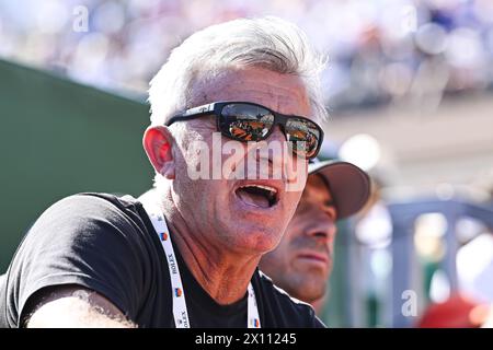 Apostolos père et entraîneur de Stefanos Tsitsipas lors du Rolex Monte-Carlo ATP Masters 1000 tennis le 13 avril 2024 au Monte Carlo Country Club de Roquebrune Cap Martin, France près de Monaco. Photo Victor Joly / DPPI Banque D'Images