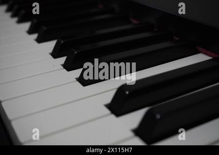 Le noir et blanc touches piano close up Banque D'Images