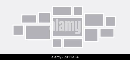 Tableau d'humeur ou modèle de collage photo. Agencement de grille D'art MOSAIQUE. Composition horizontale du cadre photo gris. Concept de conception de disposition de galerie murale pour la présentation, affiche, maquette, bannière, flyer. Vecteur Illustration de Vecteur