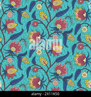 Motif floral sans couture avec des motifs de fleurs traînantes indiens ethniques Illustration de Vecteur