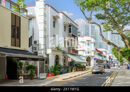 Rationalisez les bâtiments modernes de style architectural Art déco le long de Seng Poh Rd, Tiong Bahru Estate, Singapour Banque D'Images