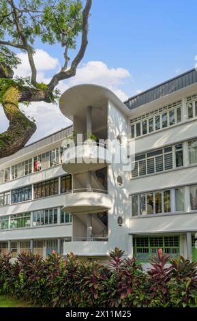 Bâtiment singapourien de style architectural moderne Streamline dans le domaine Tiong Bahru, Singapour Banque D'Images