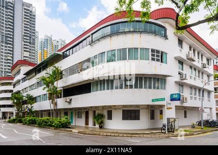 Streamline Moderne bâtiment de style architectural dans le Tiong Bahru Estate, Singapore Banque D'Images