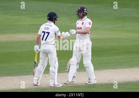 Jordan Cox (l) et Matt Critchley en combat pour Essex lors de l'Essex CCC vs Kent CCC, Vitality County Championship Division 1 Cricket au Clo Banque D'Images