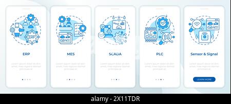 Écran bleu de l'application mobile Onboarding des systèmes d'organisation de l'usine Illustration de Vecteur