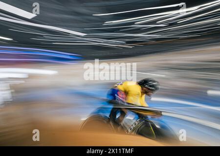 Milton, Canada. 14 avril 2024. Photo par Alex Whitehead/SWpix.com - 14/04/2024 - cyclisme - Coupe des Nations Tissot UCI Track - 3e manche : Milton - Centre national de cyclisme Mattamy, Milton, Ontario, Canada - qualification masculine de sprint - Jai Angsuthasawit de Thaïlande crédit : SWpix/Alamy Live News Banque D'Images