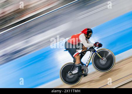 Milton, Canada. 14 avril 2024. Photo par Alex Whitehead/SWpix.com - 14/04/2024 - cyclisme - Coupe des Nations Tissot UCI Track - 3e manche : Milton - Centre national de cyclisme Mattamy, Milton, Ontario, Canada - qualifications masculines de sprint - Nicholas Paul de Trinité-et-Tobago crédit : SWpix/Alamy Live News Banque D'Images