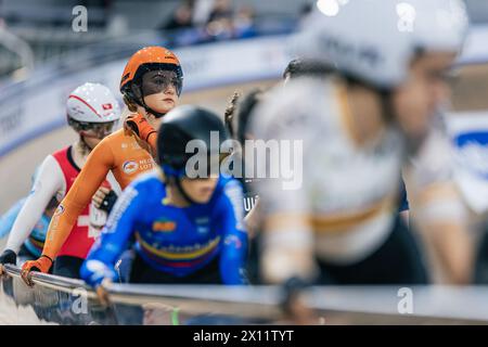 Milton, Canada. 14 avril 2024. Photo par Alex Whitehead/SWpix.com - 14/04/2024 - cyclisme - Coupe des Nations Tissot UCI Track - 3e manche : Milton - Centre national de cyclisme Mattamy, Milton, Ontario, Canada - qualification Omnium féminine - Maike van der Duin des pays-Bas crédit : SWpix/Alamy Live News Banque D'Images