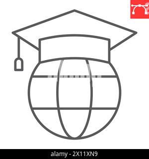 Icône de ligne d'éducation mondiale, e-learning et éducation en ligne, icône vectorielle d'éducation internationale, graphiques vectoriels, signe de contour de trait modifiable, eps 10. Illustration de Vecteur