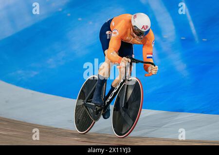 Milton, Canada. 14 avril 2024. Photo par Alex Whitehead/SWpix.com - 14/04/2024 - cyclisme - Coupe des Nations Tissot UCI Track - 3e manche : Milton - Centre national de cyclisme Mattamy, Milton, Ontario, Canada - qualifications masculines de sprint - Jeffrey Hoogland des pays-Bas crédit : SWpix/Alamy Live News Banque D'Images