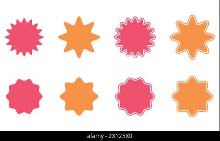 Ensemble de vecteur starburst, badges Sunburst avec contour. Étiquettes vintage. Autocollants colorés. Ensemble de différents types et couleurs d'icônes. Illustration vectorielle Illustration de Vecteur