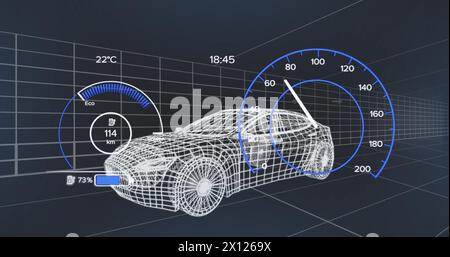 Image de compteur de vitesse sur le projet de voiture électrique sur fond de marine Banque D'Images