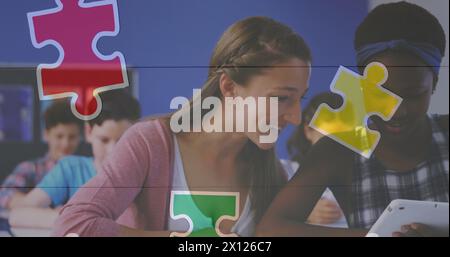 Image de puzzle sur divers étudiants Banque D'Images