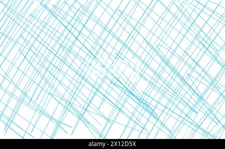 Illustration vectorielle simpliste de style doodle présentant un motif chaotique de lignes bleu clair qui se croisent sur un fond blanc Illustration de Vecteur