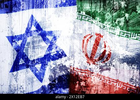 FOTOMONTAGE, Fahnen von Israel und dem Iran, Eskalation im Nahost-Konflikt *** PHOTOMONTAGE, drapeaux d'Israël et d'Iran, escalade dans le conflit du moyen-Orient Banque D'Images