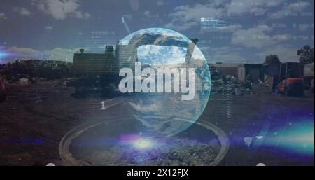 Image du traitement des données et du globe au-dessus d'une décharge de déchets Banque D'Images