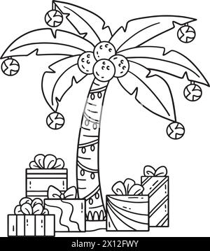 Noël en juillet Coconut Tree Coloriage isolé Illustration de Vecteur