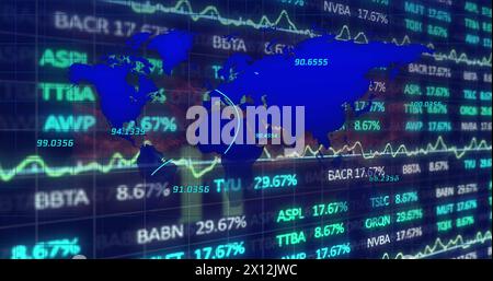 Image de lignes sur la carte, les graphiques et la table de négociation sur fond abstrait Banque D'Images
