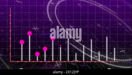 Image du graphique, des cercles, de la technique de pépins et du langage de programmation sur le motif de grille Banque D'Images
