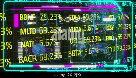 Image de la table de négociation sur l'interface infographique contre le globe en rotation Banque D'Images