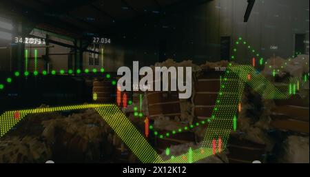 Image de graphiques financiers et de données sur entrepôt avec poubelle Banque D'Images