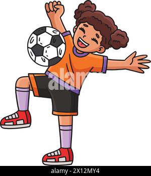 Fille rebondissant une balle de football sur Chest Clipart Illustration de Vecteur