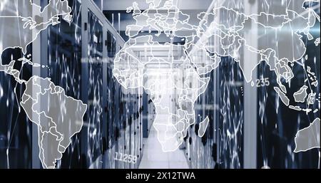 Image des numéros changeants, mappage sur les points connectés sur les systèmes de serveur de données dans la salle des serveurs Banque D'Images