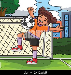 Fille rebondissant une balle de football sur la poitrine colorée Illustration de Vecteur