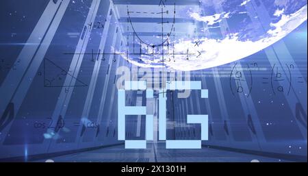 Image de 6g texte et calculs mathématiques sur la salle du serveur informatique Banque D'Images