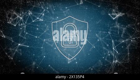 Illustration de l'icône de cadenas de sécurité et du réseau de connexions sur fond bleu Banque D'Images