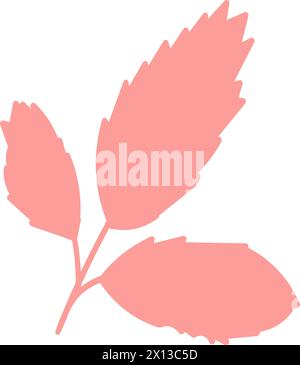 Feuille d'arbre rose, silhouette d'herbier. Illustration plate de feuillage forestier d'automne lumineux. Vecteur de dessin animé simple dessiné à la main isolé sur fond blanc Illustration de Vecteur