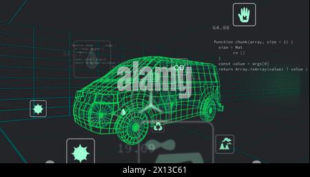 Image de l'interface de voiture numérique et des icônes ECO sur le modèle 3d de voiture Banque D'Images