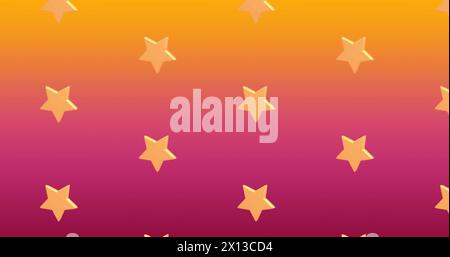 Image d'icônes d'étoiles jaunes répétées sur fond orange et rouge Banque D'Images