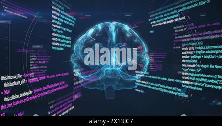 Image du cerveau humain et du traitement des données sur fond sombre Banque D'Images