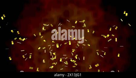 Image de confettis dorés tombant sur fond rouge et noir Banque D'Images
