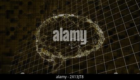 Image d'équations mathématiques sur modèle numérique du cerveau humain sur fond noir Banque D'Images