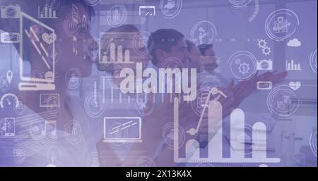 Image d'un réseau d'icônes numériques sur divers professionnels Banque D'Images