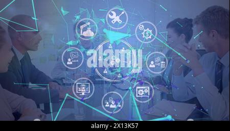 Image d'un réseau d'icônes numériques sur divers professionnels Banque D'Images