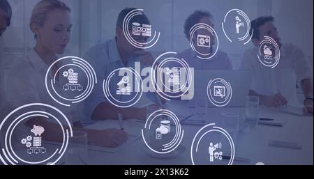 Image d'un réseau d'icônes numériques sur divers professionnels Banque D'Images