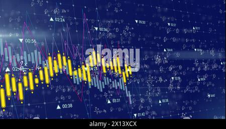 Image de traitement de données financières sur équations mathématiques sur fond noir. Commerce mondial, finances et concept d'interface numérique numériquement Banque D'Images